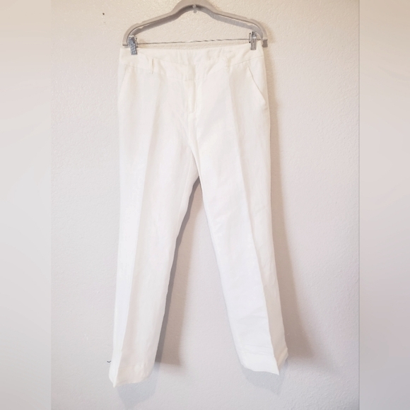 Linen Cynthia Rowley White Boot Cut Trousers Pants Size 6 in Bone - Picture 1 of 8